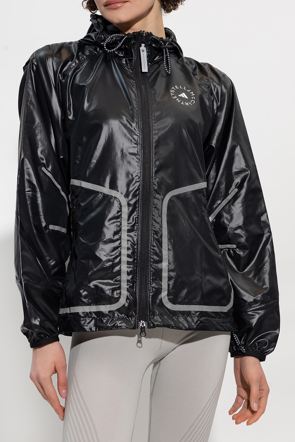 Adidas by Stella McCartney Black lightweight shiny Run Rain Jacket hot XS